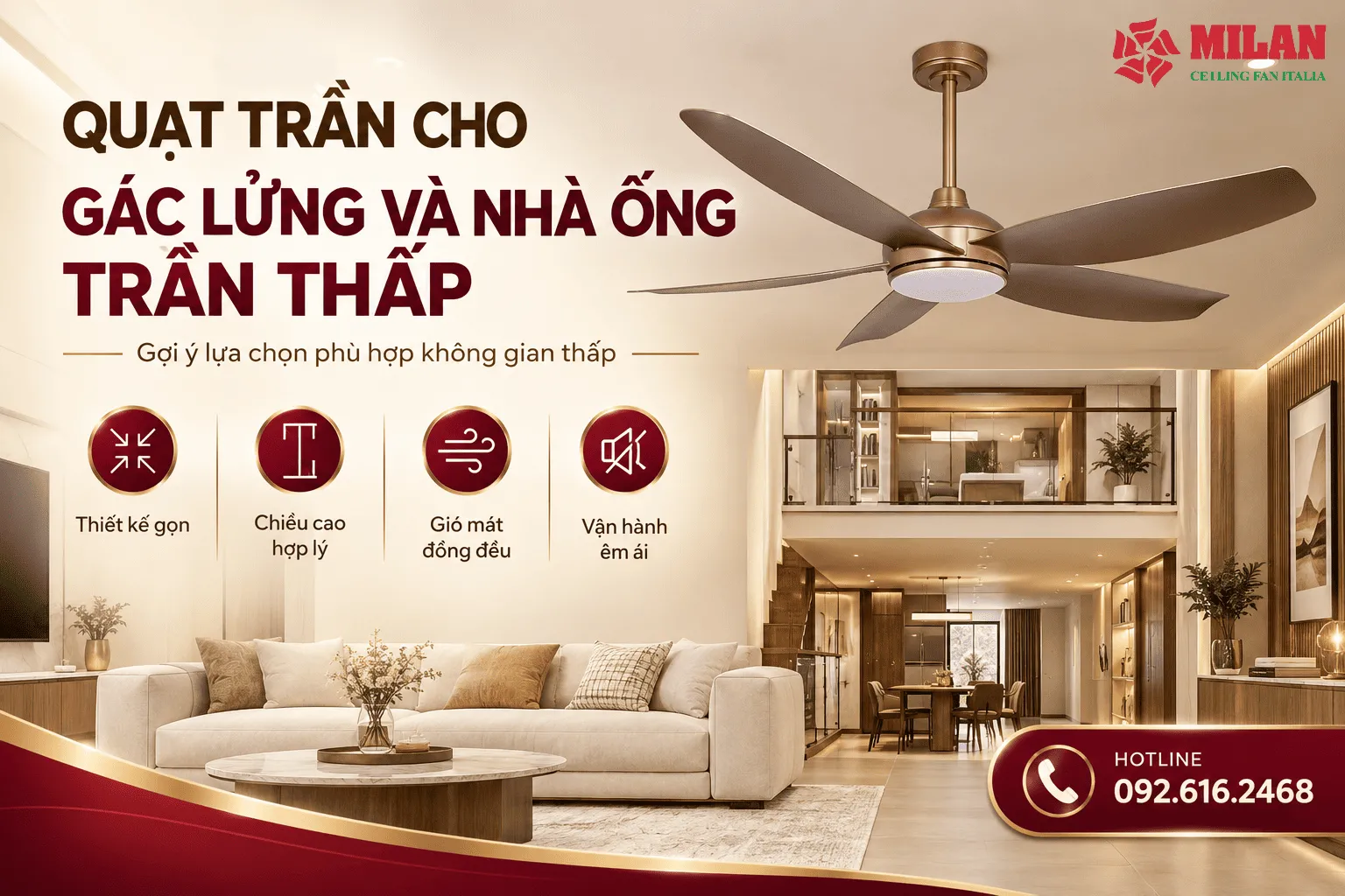 quạt trần cho gác lửng và nhà ống